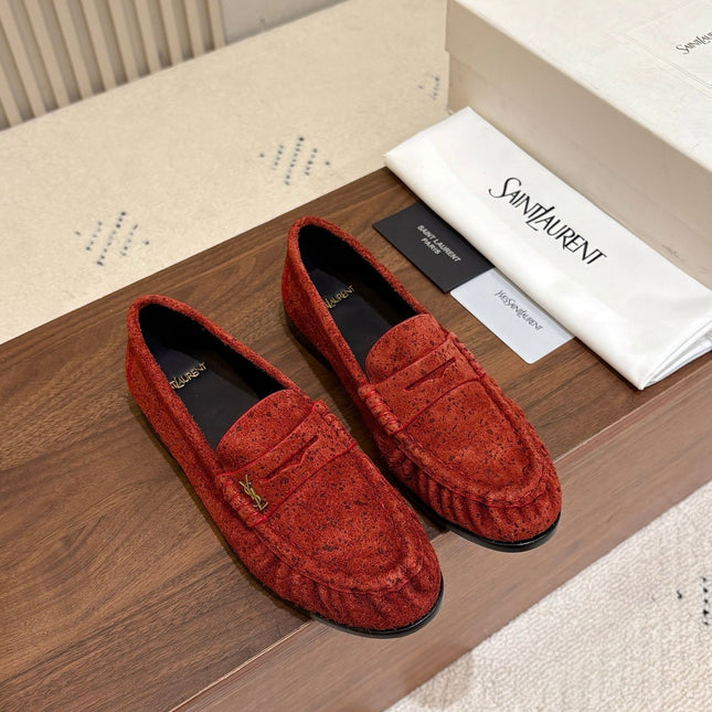 YSL 26S LOAFERS IN BRICK RED SUEDE