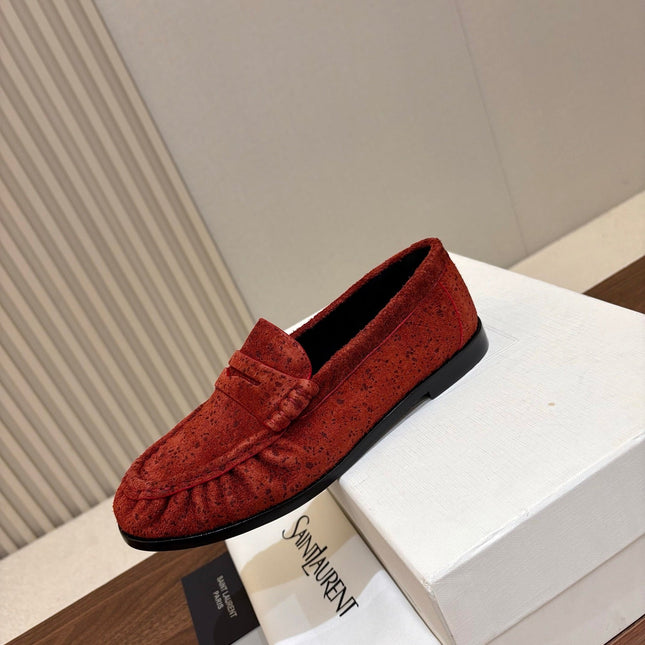 YSL 26S LOAFERS IN BRICK RED SUEDE