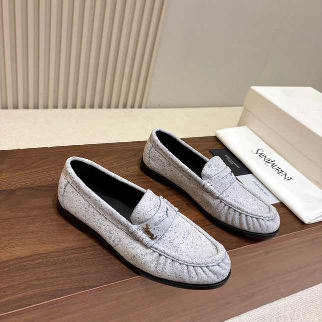 YSL 26S LOAFERS IN ICE GREY SUEDE