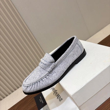 YSL 26S LOAFERS IN ICE GREY SUEDE