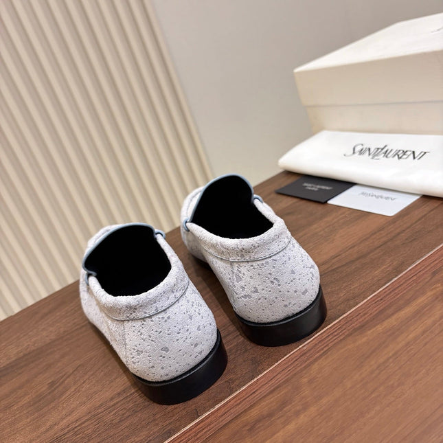 YSL 26S LOAFERS IN ICE GREY SUEDE
