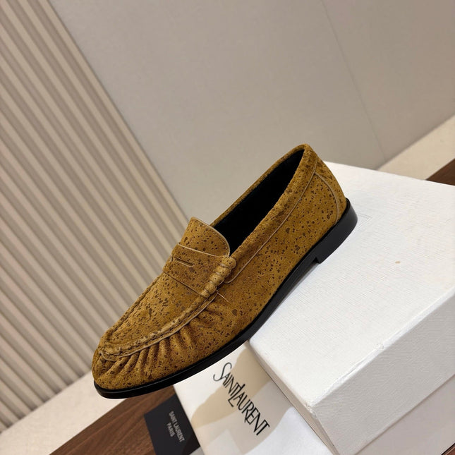 YSL 26S LOAFERS IN MUSTARD YELLOW SUEDE