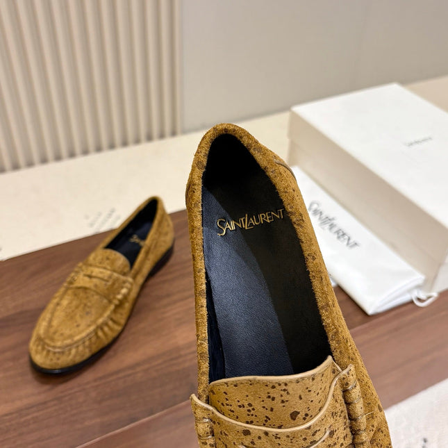 YSL 26S LOAFERS IN MUSTARD YELLOW SUEDE