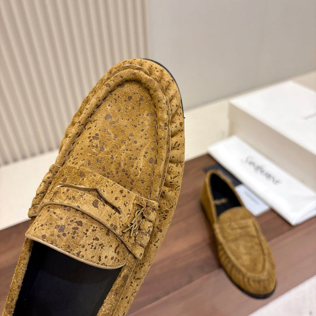 YSL 26S LOAFERS IN MUSTARD YELLOW SUEDE