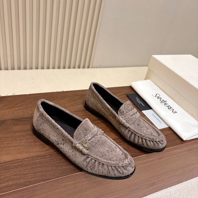 YSL 26S LOAFERS IN GREYISH BROWN SUEDE