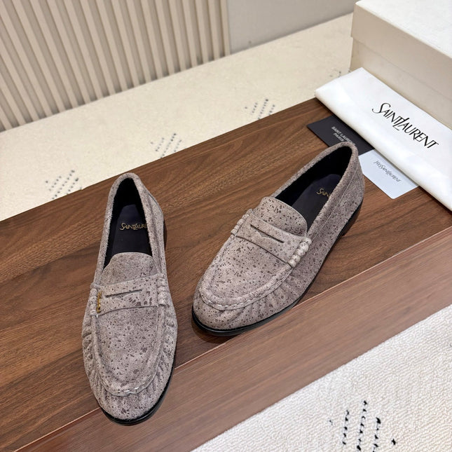 YSL 26S LOAFERS IN GREYISH BROWN SUEDE