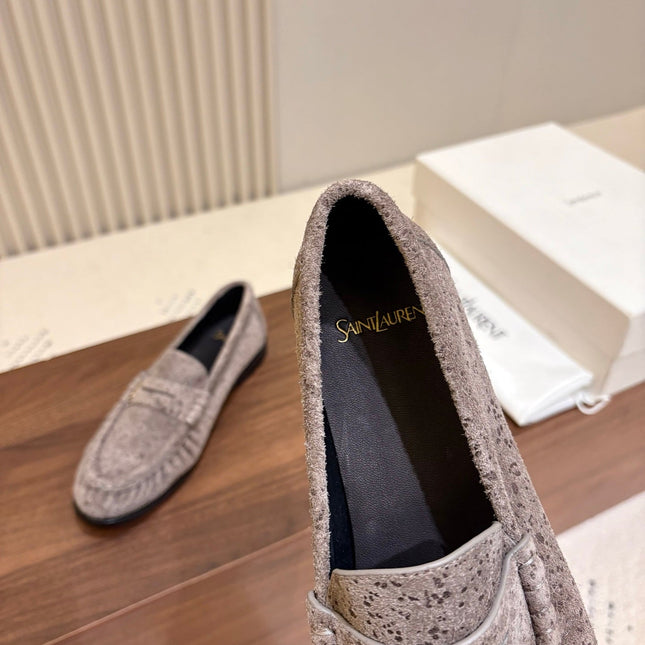 YSL 26S LOAFERS IN GREYISH BROWN SUEDE