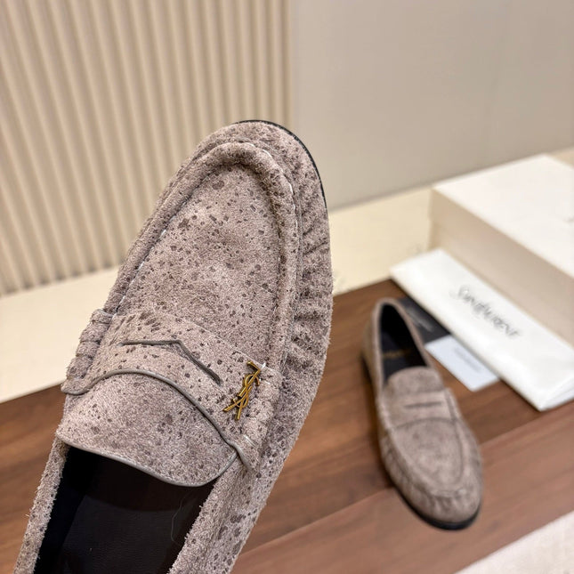 YSL 26S LOAFERS IN GREYISH BROWN SUEDE