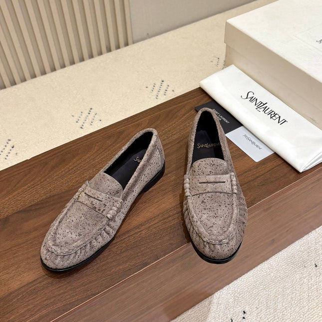 YSL 26S LOAFERS IN GREYISH BROWN SUEDE