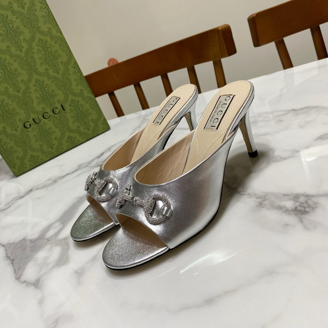 GUCCI 26S HORSEBIT HIGH-HEELED SANDALS 80 MM IN SILVER CALFSKIN