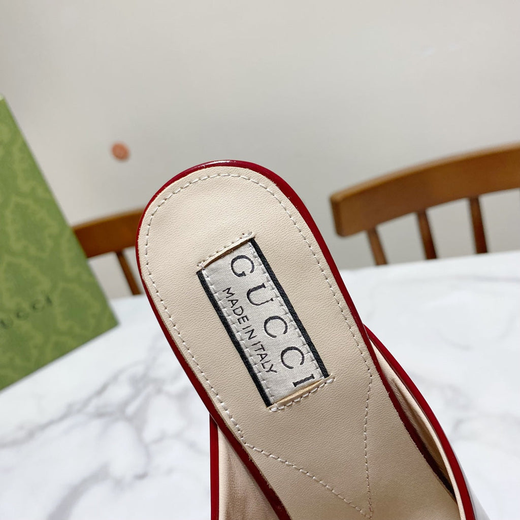GUCCI 26S HORSEBIT HIGH-HEELED SANDALS 80 MM IN DARK RED GLOSSY CALFSKIN