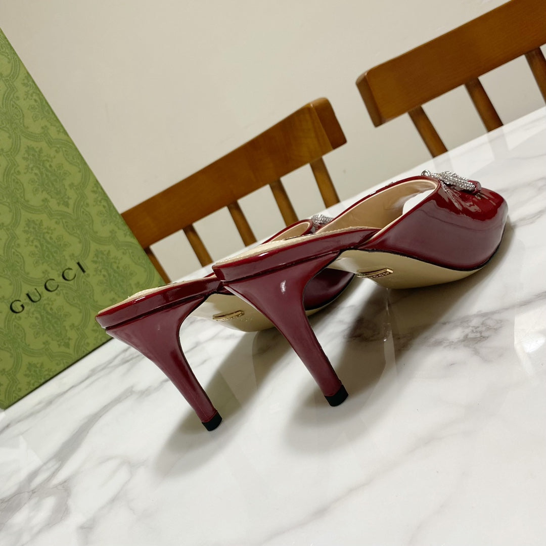 GUCCI 26S HORSEBIT HIGH-HEELED SANDALS 80 MM IN DARK RED GLOSSY CALFSKIN