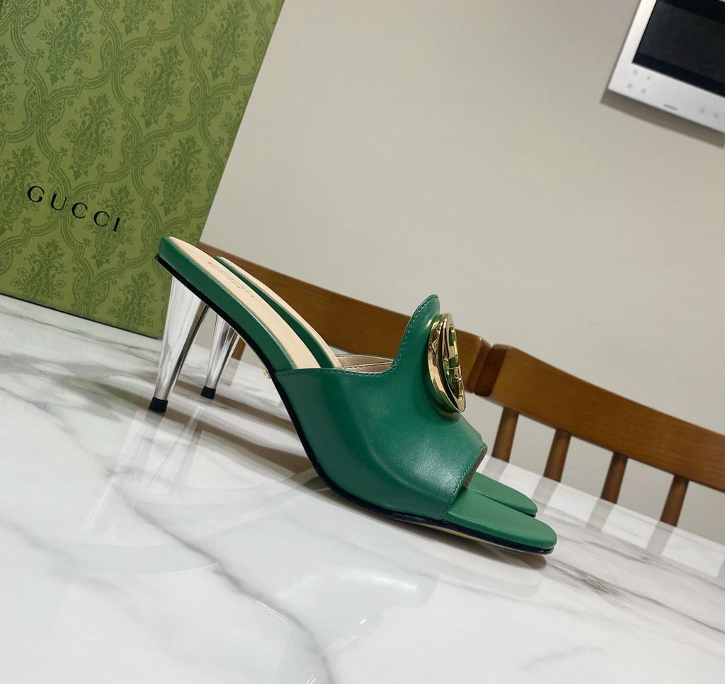 GG HIGH HEELS BLONDIE 75 IN GREEN LAMBSKIN WITH GOLD HARDWARE