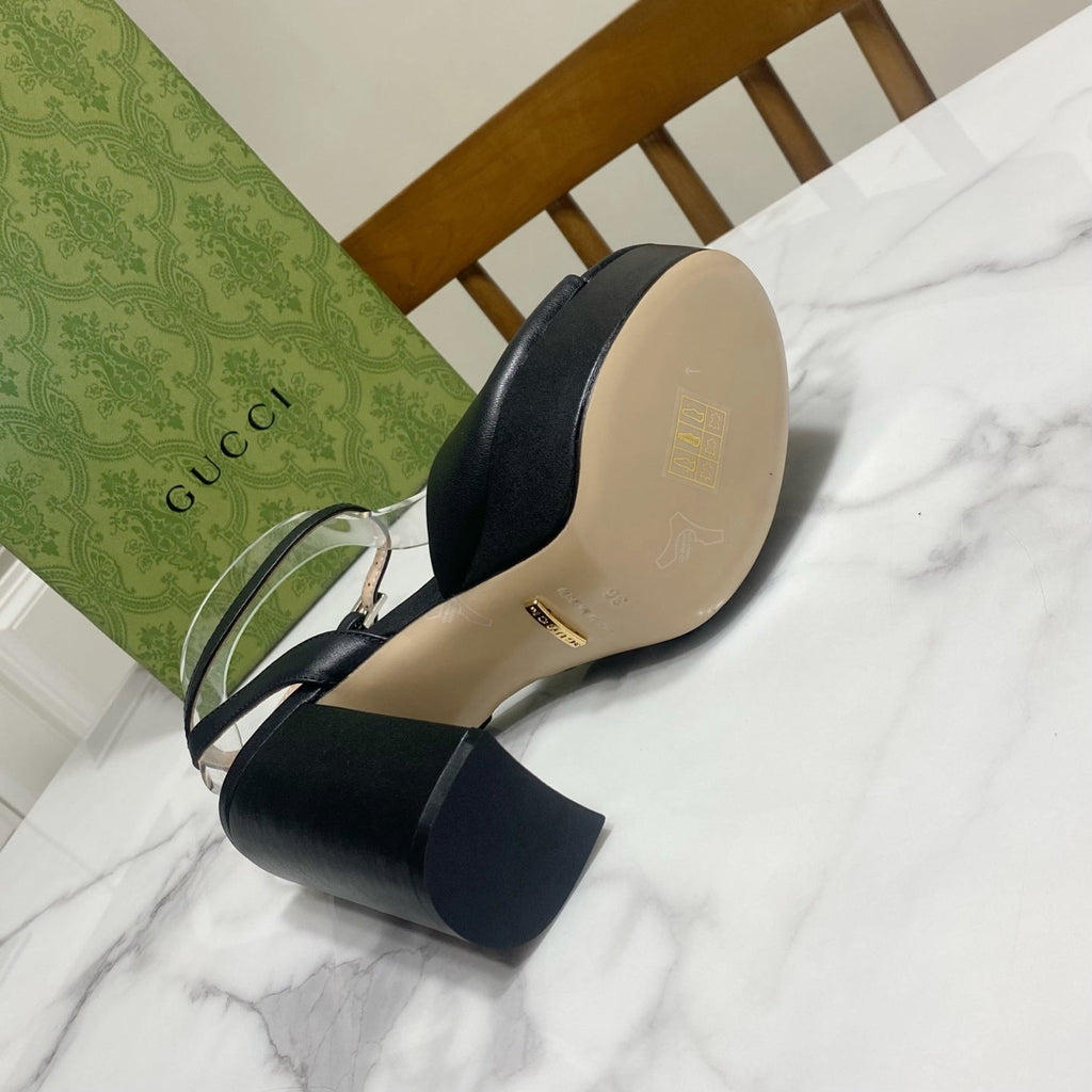 GUCCI 26S HIGH-HEELED SANDALS 105 MM IN BLACK CALFSKIN