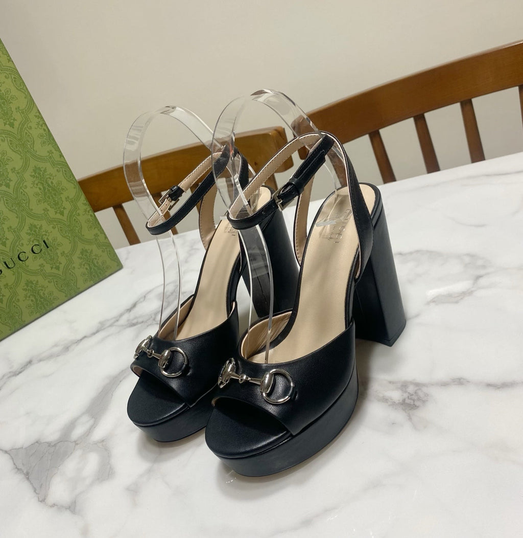 GUCCI 26S HIGH-HEELED SANDALS 105 MM IN BLACK CALFSKIN
