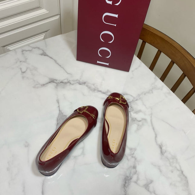 GUCCI 26S HORSEBIT BALLET FLATS IN DARK RED CALFSKIN