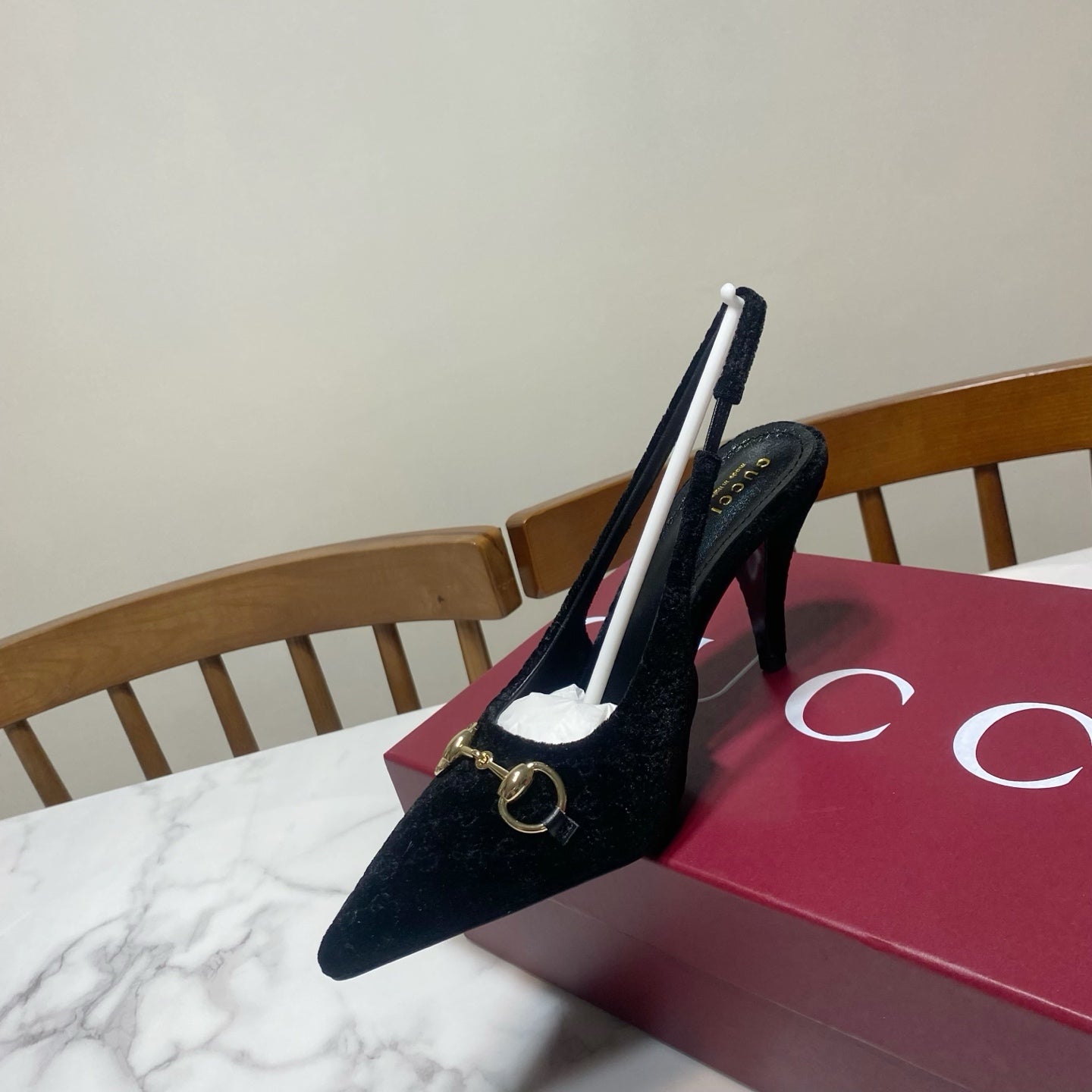 GUCCI 26S SLINGBACK HEELS 85 MM IN BLACK VELVET