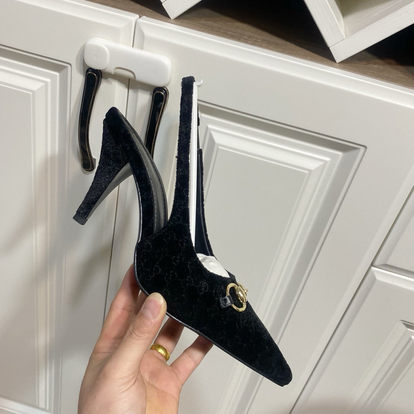 GUCCI 26S SLINGBACK HEELS 85 MM IN BLACK VELVET