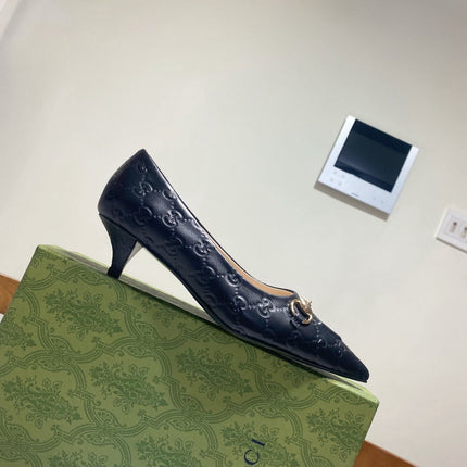 GUCCI 26S HIGH-HEELED SHOES 45 MM IN BLACK LAMBSKIN