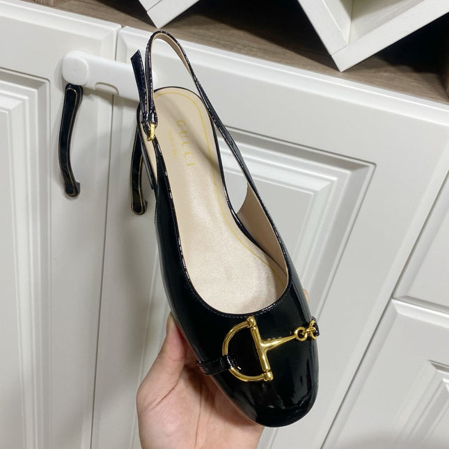 GUCCI 26S SLINGBACK FLATS IN BLACK CALFSKIN