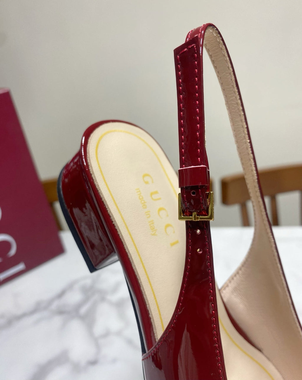GUCCI 26S SLINGBACK FLATS IN DARK RED CALFSKIN