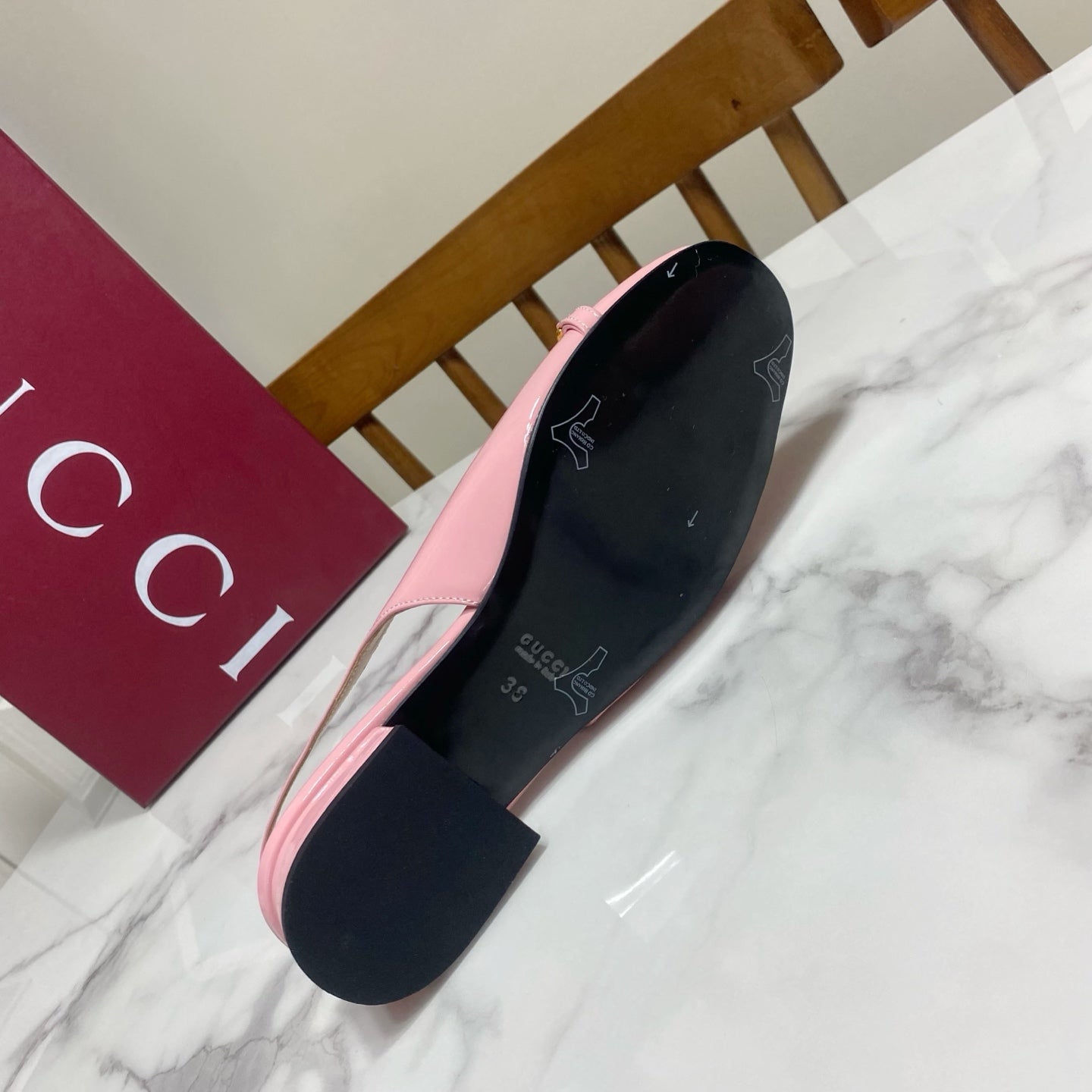 GUCCI 26S SLINGBACK FLATS IN PINK CALFSKIN