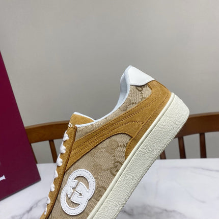 GUCCI 26S SNEAKER IN BEIGE CANVAS AND BROWN SUEDE