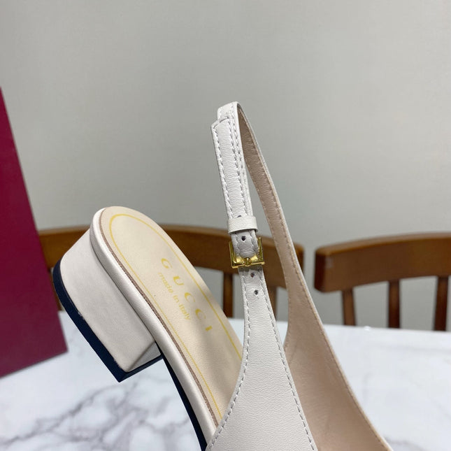 GUCCI 26S SLINGBACK FLATS IN CREAM WHITE CALFSKIN