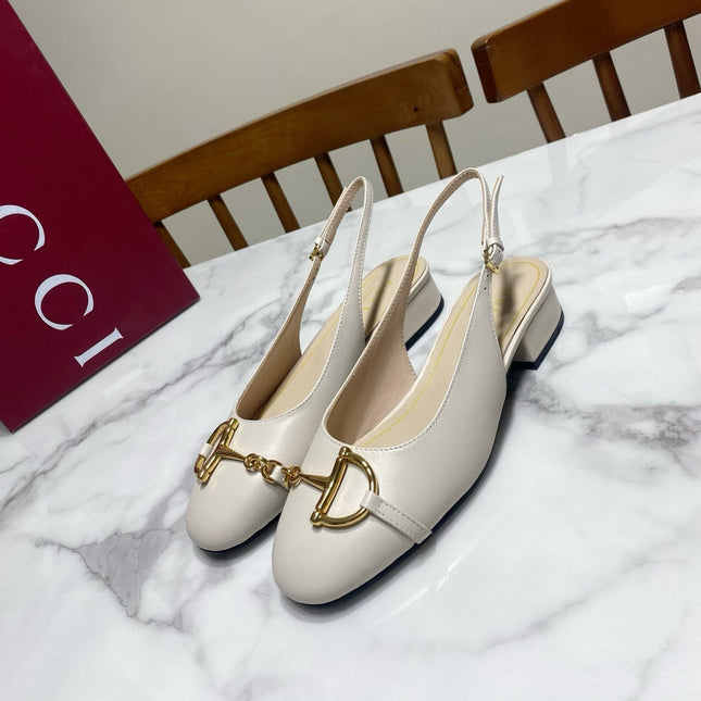 GUCCI 26S SLINGBACK FLATS IN CREAM WHITE CALFSKIN