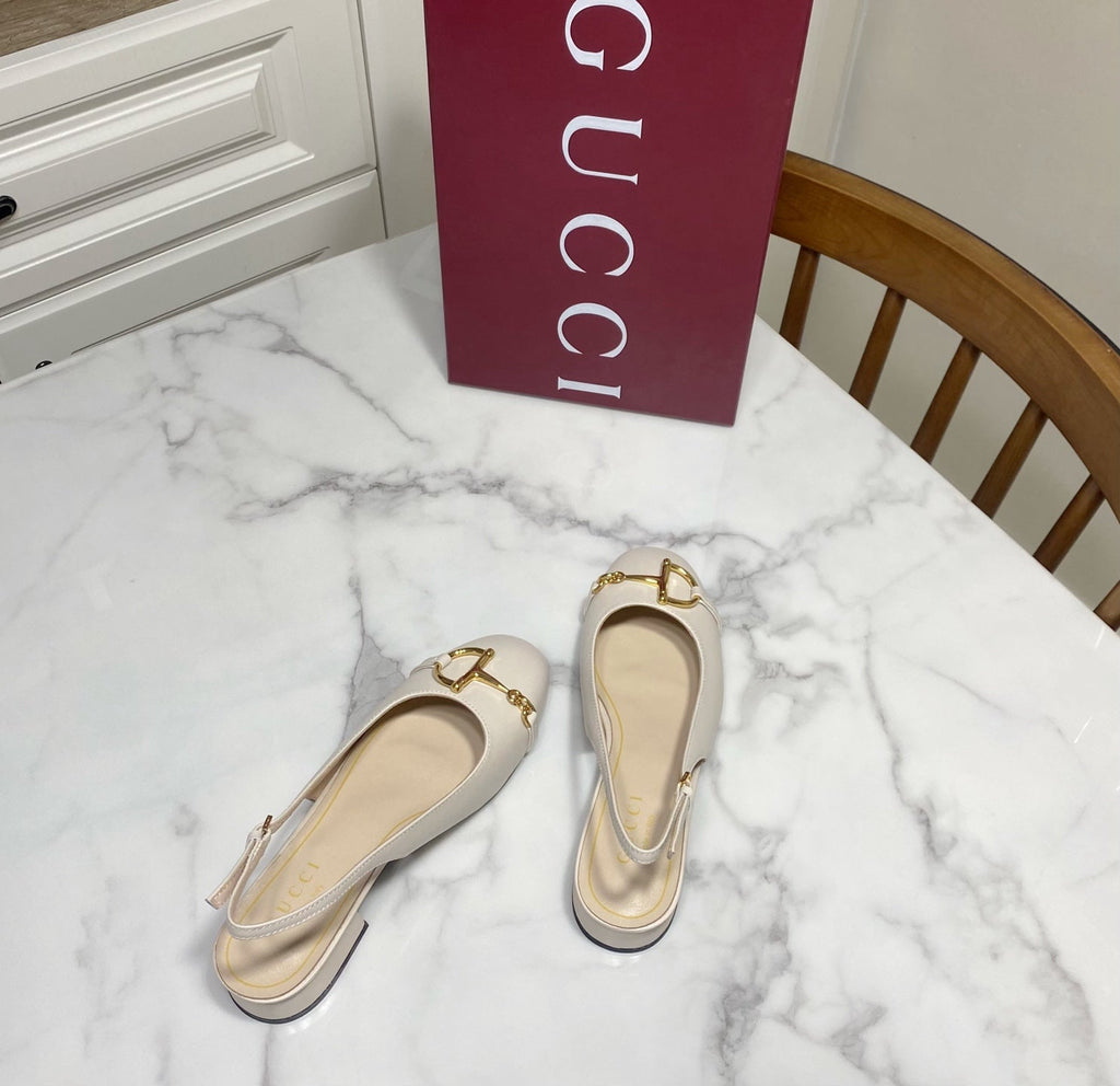 GUCCI 26S SLINGBACK FLATS IN CREAM WHITE CALFSKIN