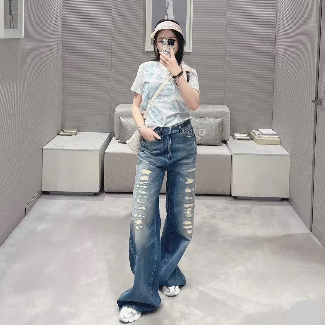 DIOR 25S RIPPED WIDE-LEG PANTS 705