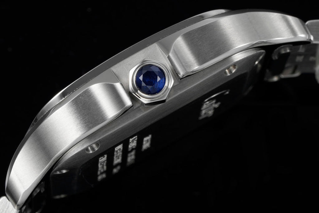 SANTOS MEDIUM MODEL DE CARTIER WATCH SILVER CASE WITH NAVY BLUE DIAL