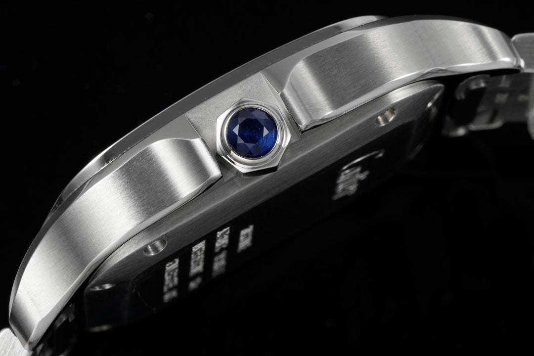 SANTOS MEDIUM MODEL DE CARTIER WATCH SILVER CASE WITH NAVY BLUE DIAL