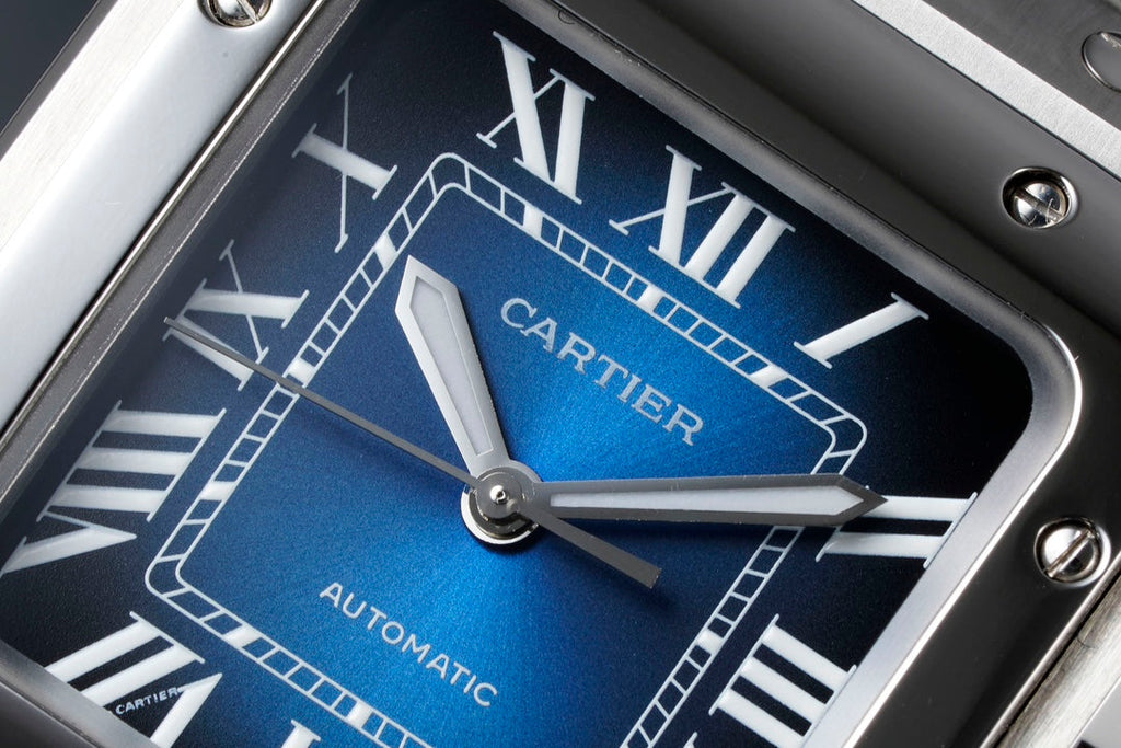 SANTOS MEDIUM MODEL DE CARTIER WATCH SILVER CASE WITH NAVY BLUE DIAL
