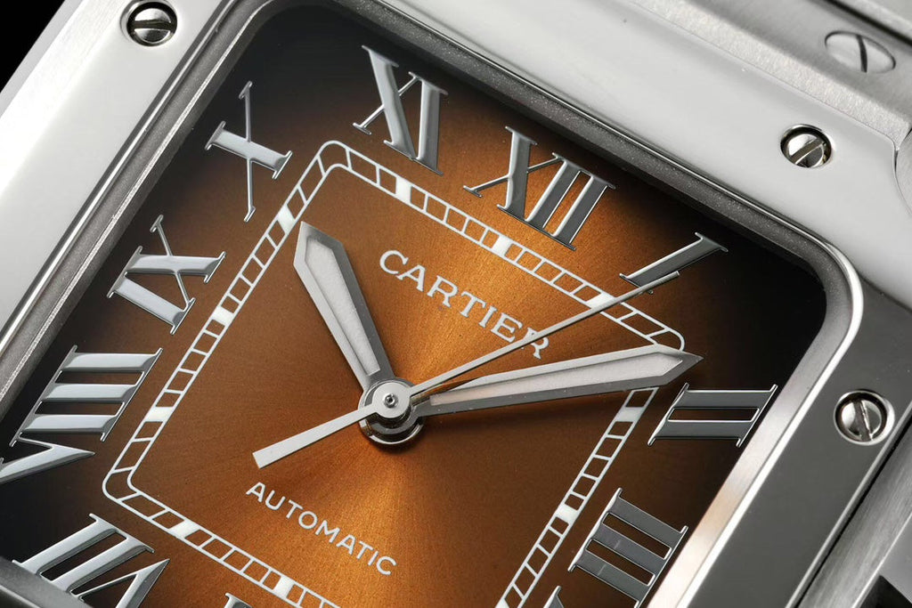 SANTOS MEDIUM MODEL DE CARTIER WATCH SILVER CASE WITH PEANUT BROWN DIAL