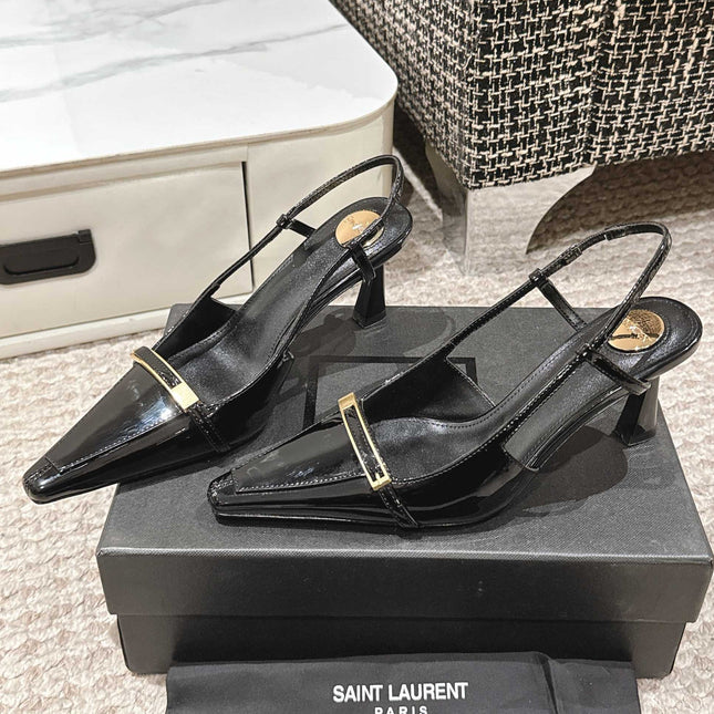 HIGH HEEL 7 CM SLINGBACK IN BLACK PATENT CALFSKIN