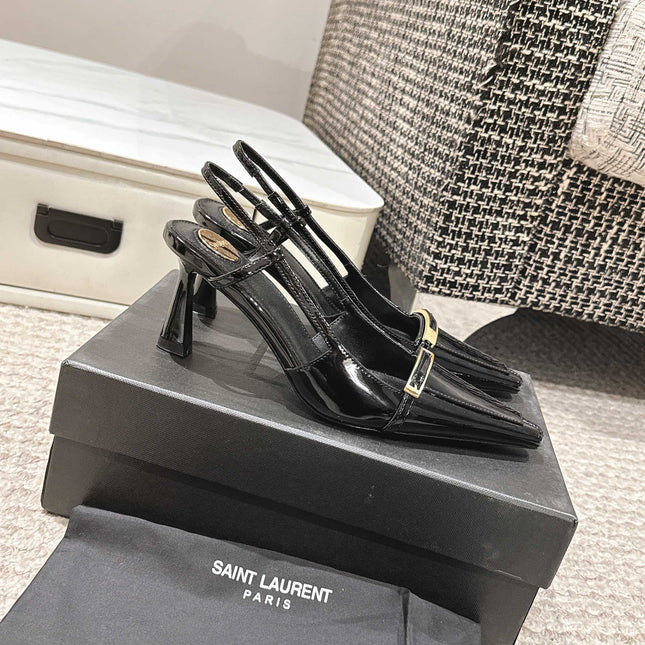 HIGH HEEL 7 CM SLINGBACK IN BLACK PATENT CALFSKIN