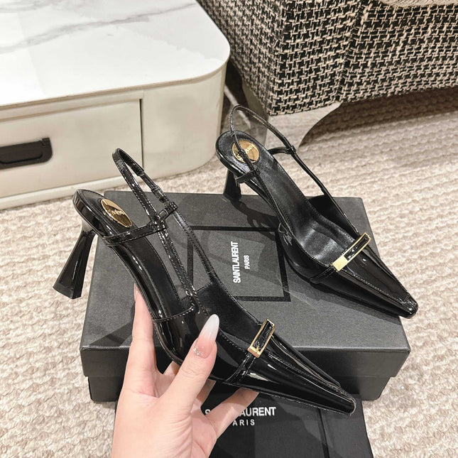 HIGH HEEL 7 CM SLINGBACK IN BLACK PATENT CALFSKIN