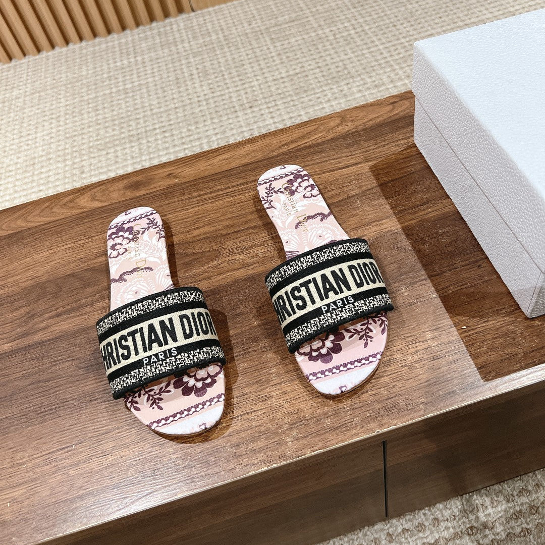 DIOR 26S SLIDE SANDALS IN MAUVE FLORAL PRINT LOGO STRAP
