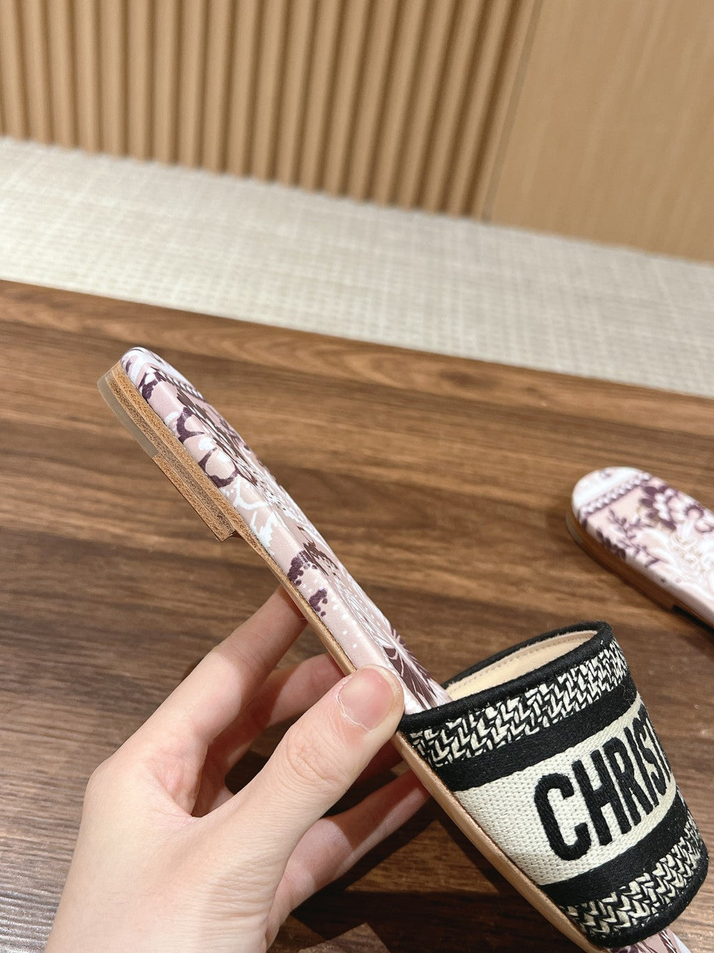 DIOR 26S SLIDE SANDALS IN MAUVE FLORAL PRINT LOGO STRAP
