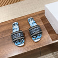 DIOR 26S SLIDE SANDALS IN BLUE FLORAL PRINT LOGO STRAP