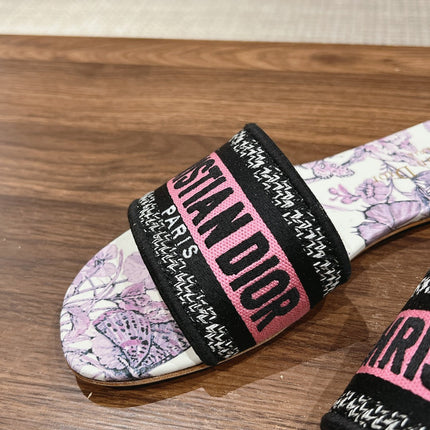 DIOR 26S SLIDE SANDALS IN PINK FLORAL PRINT LOGO STRAP
