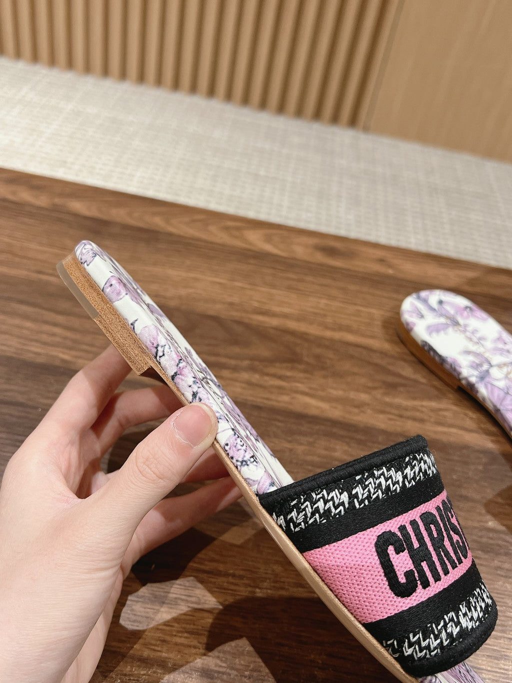 DIOR 26S SLIDE SANDALS IN PINK FLORAL PRINT LOGO STRAP