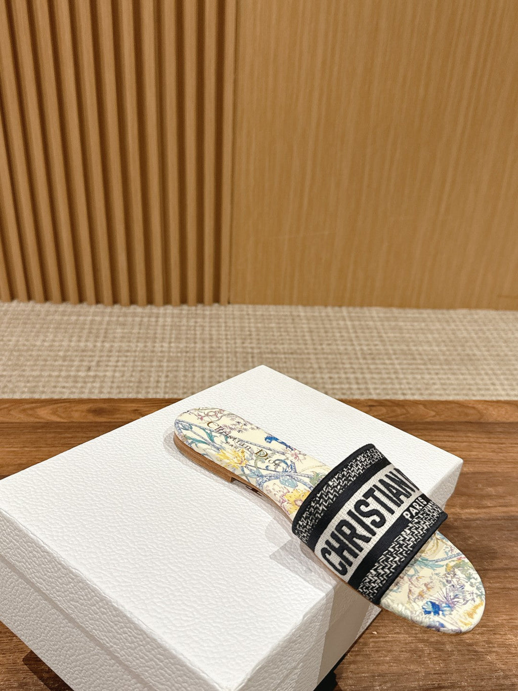 DIOR 26S SLIDE SANDALS IN MULTICOLOR FLORAL MAP PRINT LOGO STRAP