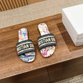 DIOR 26S SLIDE SANDALS IN MULTICOLOR BUTTERFLY PRINT LOGO STRAP
