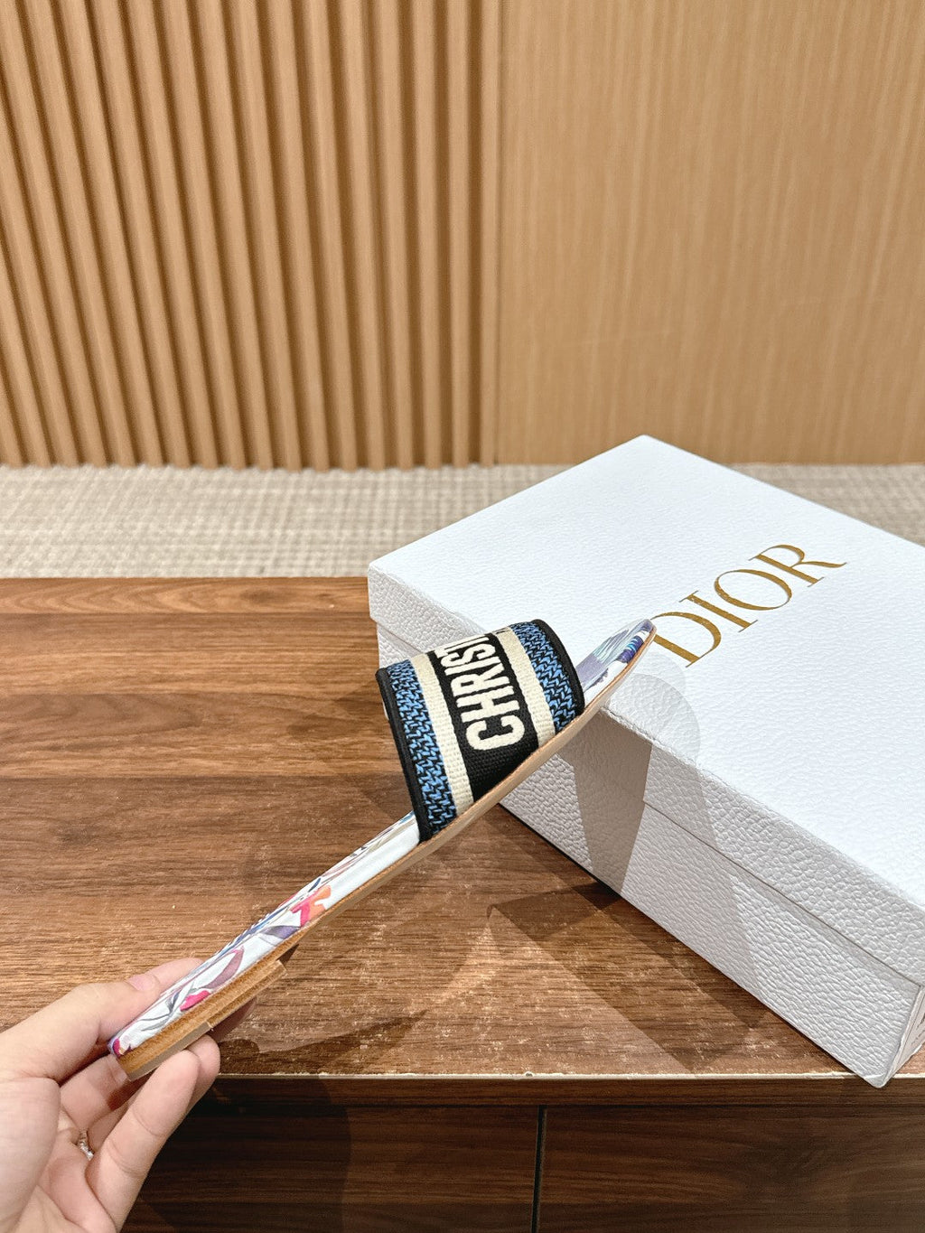 DIOR 26S SLIDE SANDALS IN MULTICOLOR BUTTERFLY PRINT LOGO STRAP