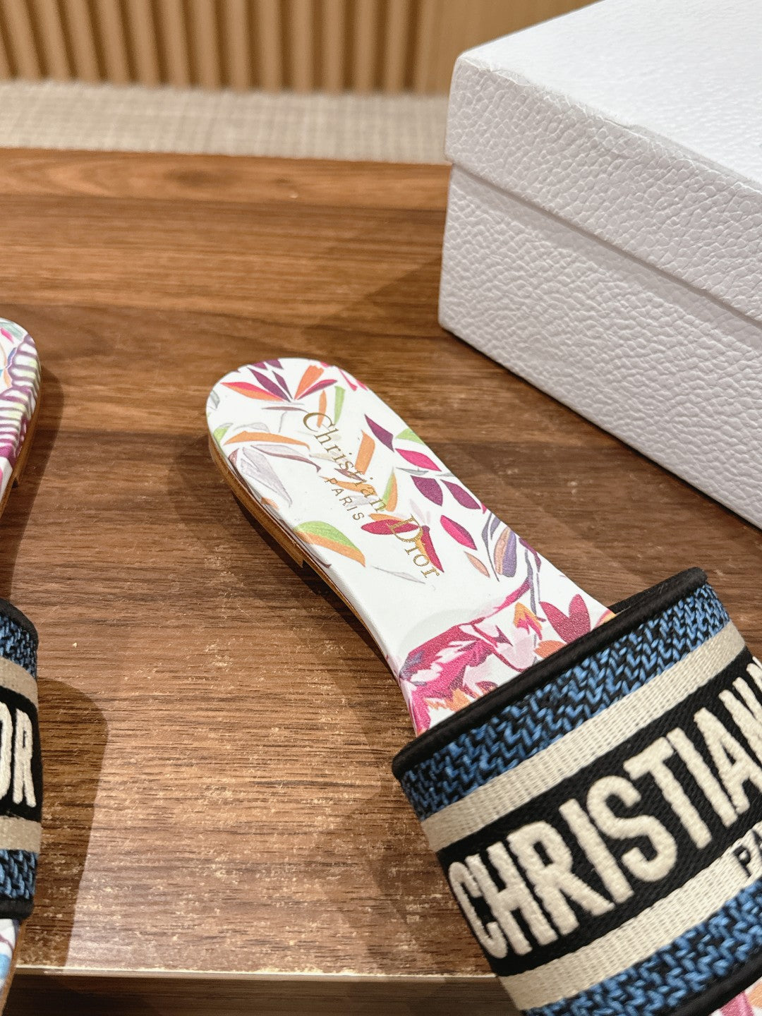 DIOR 26S SLIDE SANDALS IN MULTICOLOR BUTTERFLY PRINT LOGO STRAP
