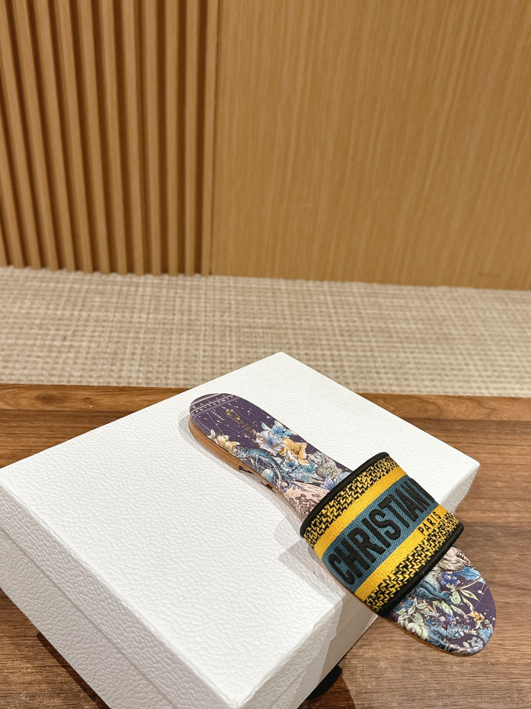 DIOR 26S SLIDE SANDALS IN PURPLE FLORAL MULTICOLOR LOGO STRAP