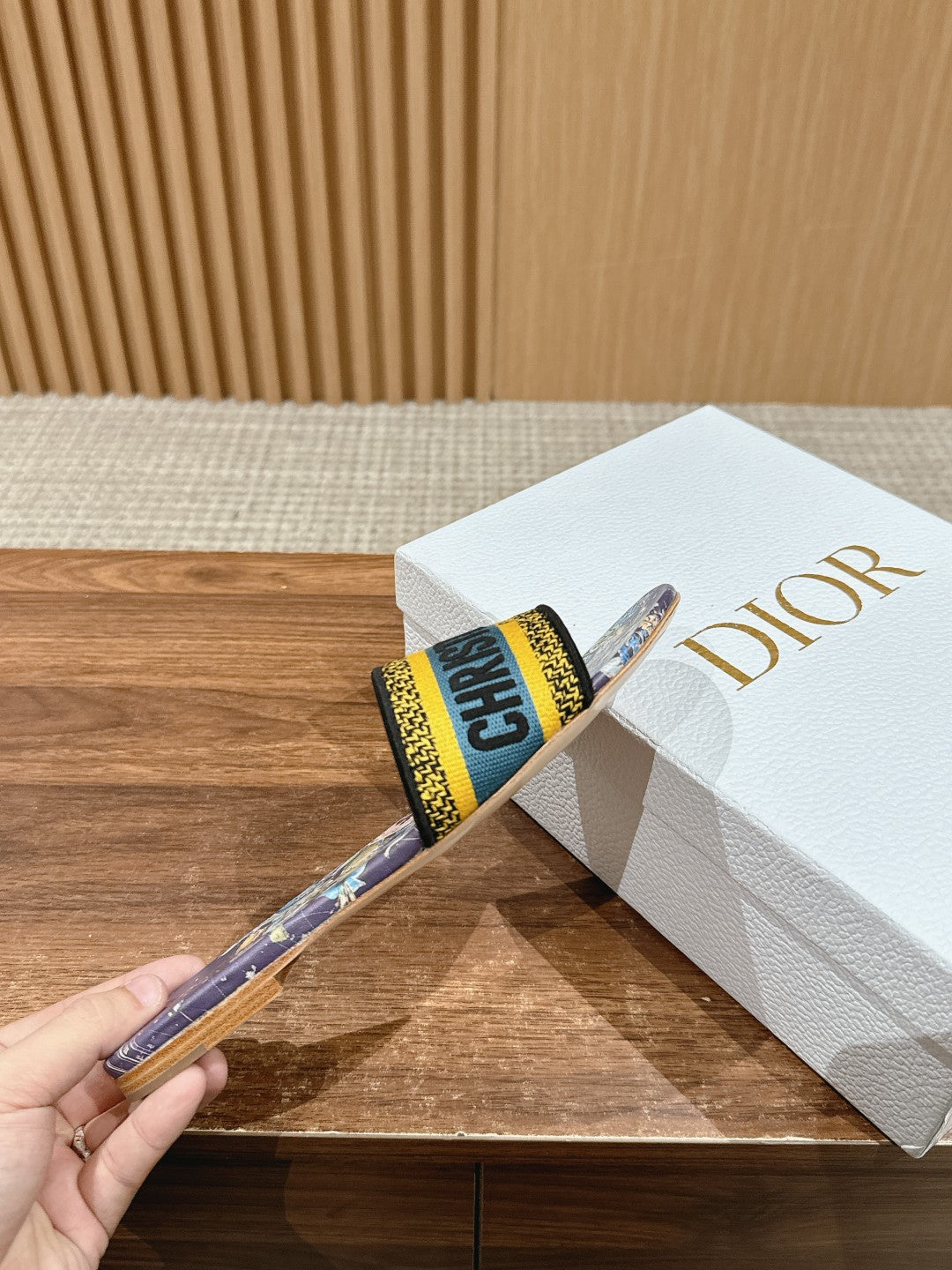 DIOR 26S SLIDE SANDALS IN PURPLE FLORAL MULTICOLOR LOGO STRAP