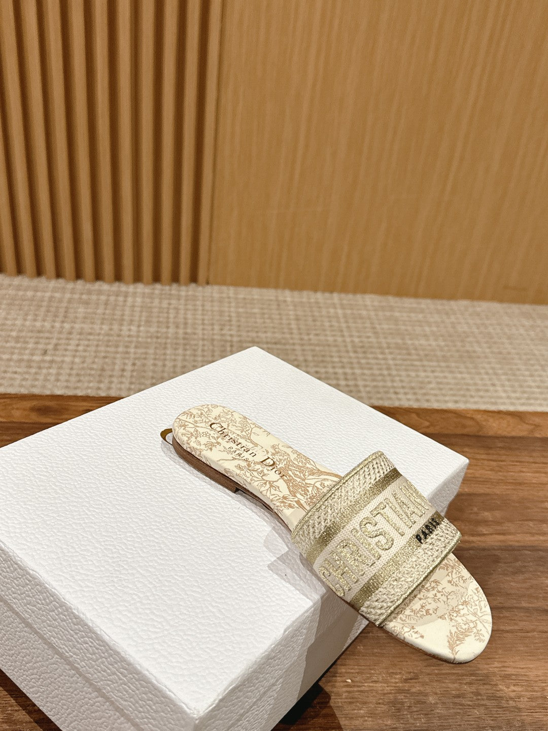 DIOR 26S SLIDE SANDALS IN BEIGE TOILE DE JOUY LOGO